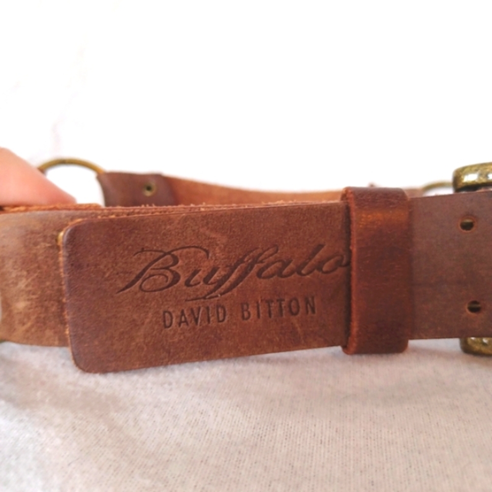 Buffalo David Bitton Brown Genuine Leather Belt With Brass Hardware